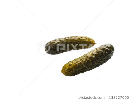 Two barrel-salted cucumbers on white background Two barrel-salted cucumbers on white background 138227000