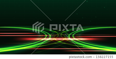 Abstract green and red neon light waves futuristic background. Abstract green and red neon light waves futuristic background. 138227155