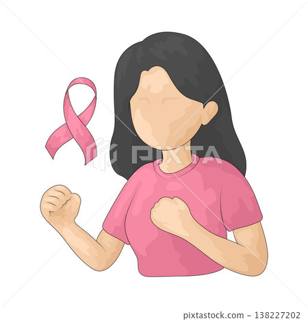 Illustration of Woman Beating Breast Cancer 138227202