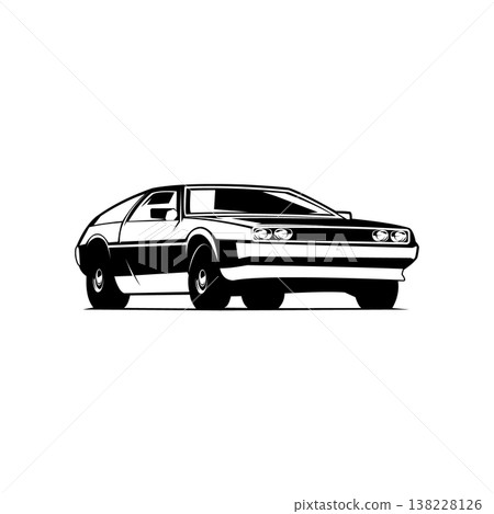 American muscle car logo with front view. Isolated on white background with eps 10 ready vector. Best for logo, badge, emblem and sticker design. 138228126