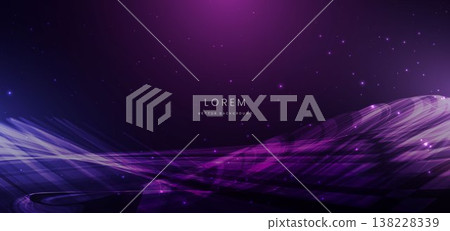 Futuristic purple light wave technology background with glowing particles. 138228339