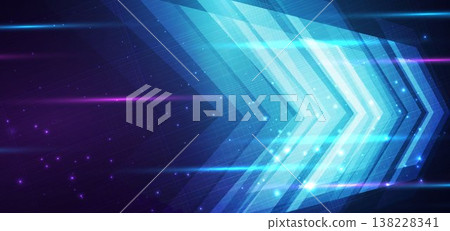Futuristic arrow light technology background with glowing digital grid. 138228341