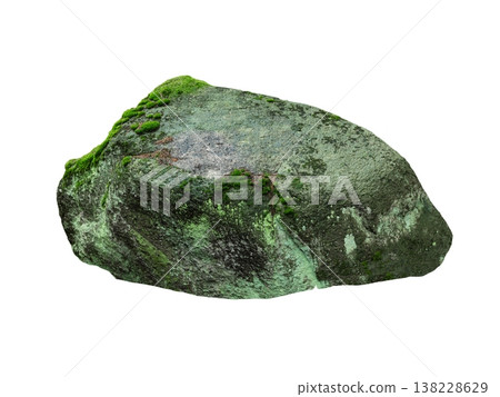stone covered with moss isolated on white background stone covered with moss isolated on white background 138228629