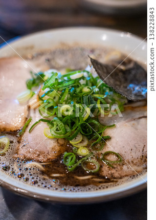 Spicy tonkotsu yobimodoshi ramen with block fried onion oil, Kurume ramen, Fukuoka, Japan 138228843