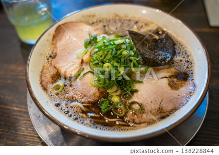 Spicy tonkotsu yobimodoshi ramen with block fried onion oil, Kurume ramen, Fukuoka, Japan Spicy tonkotsu yobimodoshi ramen with block fried onion oil, Kurume ramen, Fukuoka, Japan 138228844