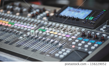 Electronic digital audio mixing console for music production and live sound engineering Electronic digital audio mixing console for music production and live sound engineering 138229052