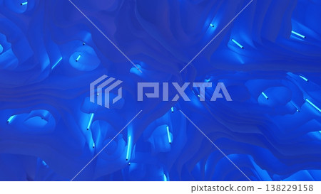 Abstract blue topography with glowing neon light tubes creating a futuristic texture Abstract blue topography with glowing neon light tubes creating a futuristic texture 138229158