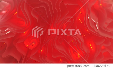 Flowing red layers with glowing fireflies creating an abstract biological background Flowing red layers with glowing fireflies creating an abstract biological background 138229160