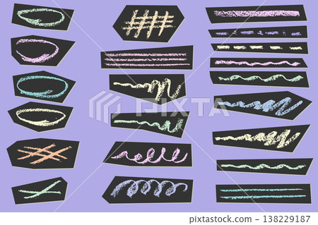 Colorful crayon strokes and pencil lines create playful emphasis marks, underlines, and hand-drawn textures perfect for creative crayon designs and artistic backgrounds. Colorful crayon strokes and pencil lines create playful emphasis marks, underlines, and hand-drawn textures perfect for creative crayon designs and artistic backgrounds. 138229187