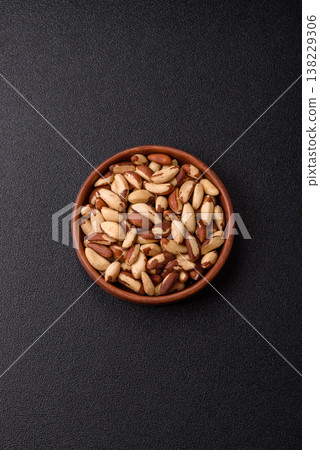 Brazil nuts, raw and shelled, are a source of selenium and a healthy food ingredient. Brazil nuts 138229306