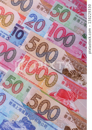 Hong Kong paper money, cash currency for exchange and financial transactions. Hong Kong money 138229330