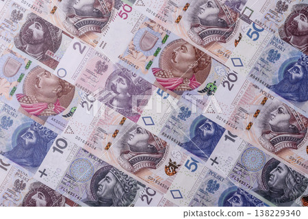 Polish zloty paper money, banknotes for exchange and financial transactions. The Polish zloty Polish zloty paper money, banknotes for exchange and financial transactions. The Polish zloty 138229340