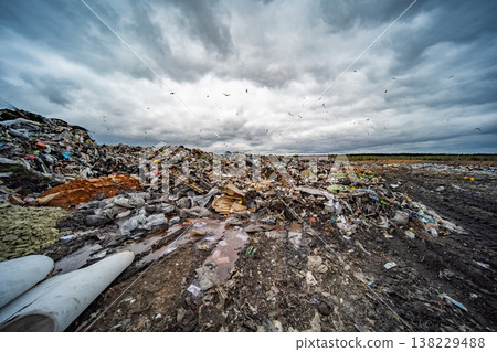 Extensive landfill site showing impact of human consumption and waste disposal Extensive landfill site showing impact of human consumption and waste disposal 138229488