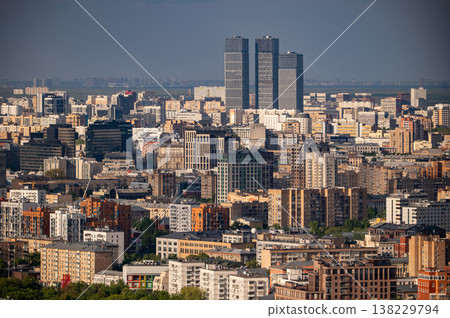 Moscow cityscape aerial view showing modern and traditional urban architecture Moscow cityscape aerial view showing modern and traditional urban architecture 138229794