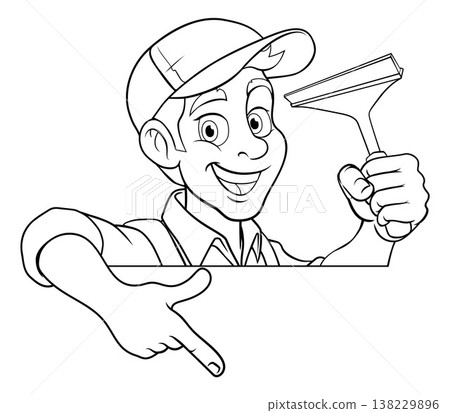 Window Cleaner Car Wash Cartoon Squeegee Man 138229896