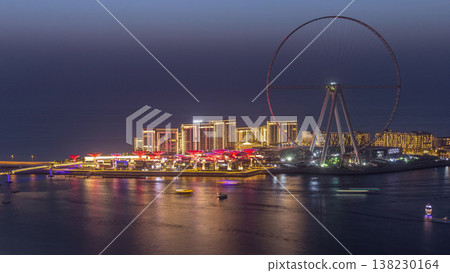 Bluewaters Island in Dubai aerial day to night timelapse after sunset. Bluewaters Island in Dubai aerial day to night timelapse after sunset. 138230164