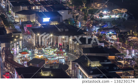Waterfront overview Jumeirah Beach Residence JBR skyline aerial night timelapse Waterfront overview Jumeirah Beach Residence JBR skyline aerial night timelapse 138230174