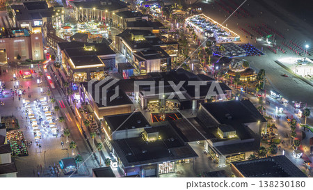 Waterfront overview Jumeirah Beach Residence JBR skyline aerial night timelapse Waterfront overview Jumeirah Beach Residence JBR skyline aerial night timelapse 138230180