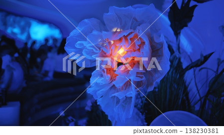 Artificial flowers that open and close at the exhibition. Artificial flowers that open and close at the exhibition. 138230381
