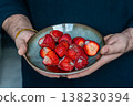 Person Extends Ceramic Bowl Filled With Ripe Strawberries Towards Camera In Cozy Indoor Environment 138230394