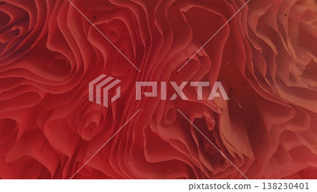 Dynamic abstract red layered installation creating an immersive art experience 138230401
