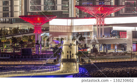 Footbridge to Bluewaters island aerial night timelapse Footbridge to Bluewaters island aerial night timelapse 138230602