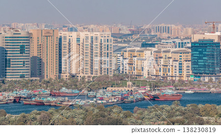 Aerial view of neighborhood Deira with typical buildings timelapse, Dubai, United Arab Emirates Aerial view of neighborhood Deira with typical buildings timelapse, Dubai, United Arab Emirates 138230819