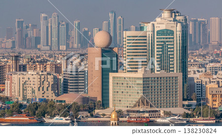Aerial view of neighborhood Deira with typical buildings timelapse, Dubai, United Arab Emirates Aerial view of neighborhood Deira with typical buildings timelapse, Dubai, United Arab Emirates 138230824
