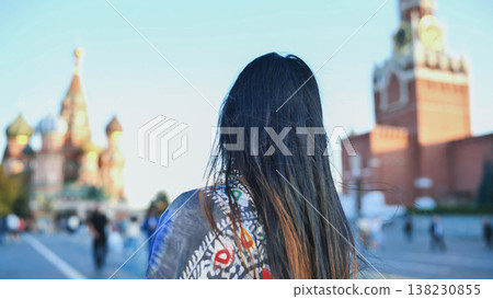 Bangladeshi woman looking at Saint Basil's Cathedral in Red Square, Moscow tourism 138230855