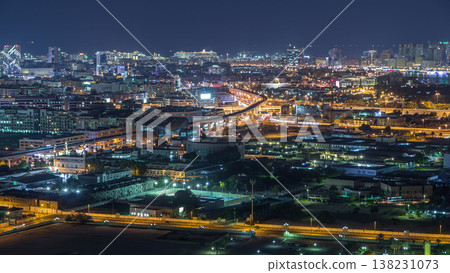 Night rhythm of the city of Dubai aerial timelapse 138231073
