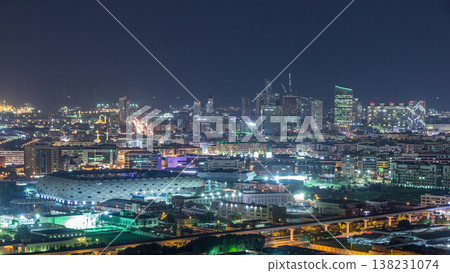 Beautiful view of bright lights from Dubai aerial timelapse Beautiful view of bright lights from Dubai aerial timelapse 138231074