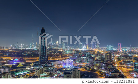 Nighttime view of lights in luxury Dubai city, United Arab Emirates Timelapse Aerial Nighttime view of lights in luxury Dubai city, United Arab Emirates Timelapse Aerial 138231081