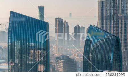 Dubai downtown during golden sunrise morning scene timelapse. 138231095