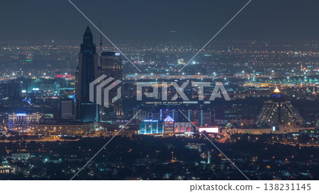 Aerial view of neighborhood Zabeel and Dubai creek with typical old and modern buildings night timelapse. Aerial view of neighborhood Zabeel and Dubai creek with typical old and modern buildings night timelapse. 138231145