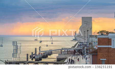 Elevated view with the Padrao dos Descobrimentos Monument to the Discoveries timelapse in Lisbon Elevated view with the Padrao dos Descobrimentos Monument to the Discoveries timelapse in Lisbon 138231191