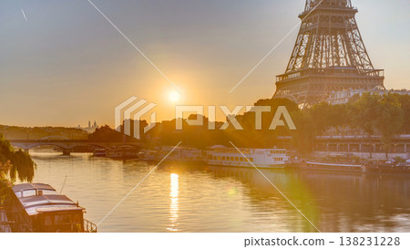 Eiffel Tower and the Seine river at Sunrise timelapse, Paris, France Eiffel Tower and the Seine river at Sunrise timelapse, Paris, France 138231228