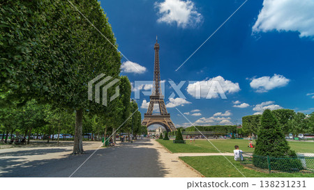 Eiffel Tower on Champs de Mars in Paris timelapse hyperlapse, France Eiffel Tower on Champs de Mars in Paris timelapse hyperlapse, France 138231231