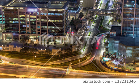 Dubai downtown skyline night timelapse and road traffic, UAE 138231340