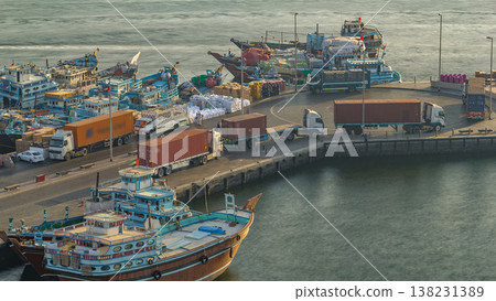 Loading a ship in Port Said timelapse in Dubai, UAE. Loading a ship in Port Said timelapse in Dubai, UAE. 138231389