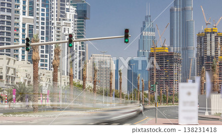 Timelapse view of business bay and downtown area of Dubai 138231418