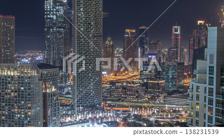 Dubai downtown night aerial timelapse Dubai downtown night aerial timelapse 138231539