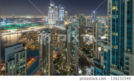 Dubai downtown night aerial timelapse Dubai downtown night aerial timelapse 138231540