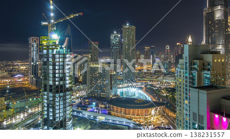 Dubai downtown night aerial timelapse Dubai downtown night aerial timelapse 138231557