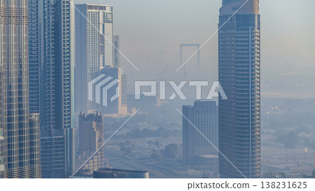 Foggy morning in downtown of Dubai timelapse. Foggy morning in downtown of Dubai timelapse. 138231625