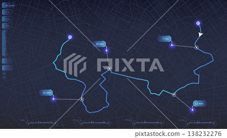 Complex navigation route with time indicators and interface data. Vector illustration. Complex navigation route with time indicators and interface data. Vector illustration. 138232276