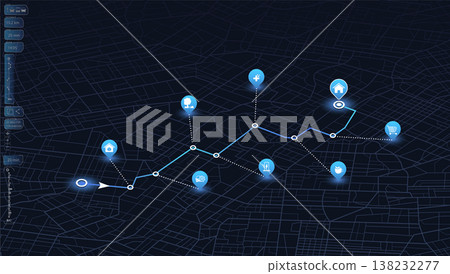 isometric navigation interface with blue route and service icons. Vector illustration. isometric navigation interface with blue route and service icons. Vector illustration. 138232277