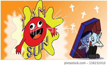 Illustrations expressing the difference in mood between Sunday and Monday; comical material depicting the drop in mood. 138232410