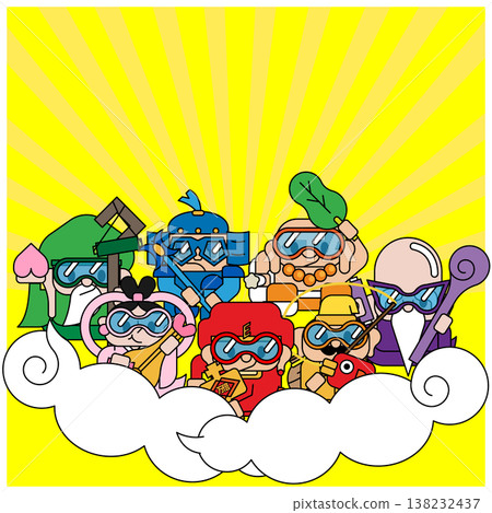 七福神角色套裝 | 吉祥如意,寓意好運,日式流行風格插畫 七福神角色套裝 | 吉祥如意,寓意好運,日式流行風格插畫 138232437
