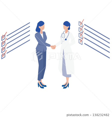 圖示說明醫師與商業專業人士之間的合作與協議，以及核對清單。 138232482