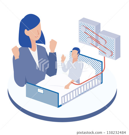 Illustration of a patient receiving dialysis treatment and the medical staff supporting them. 138232484